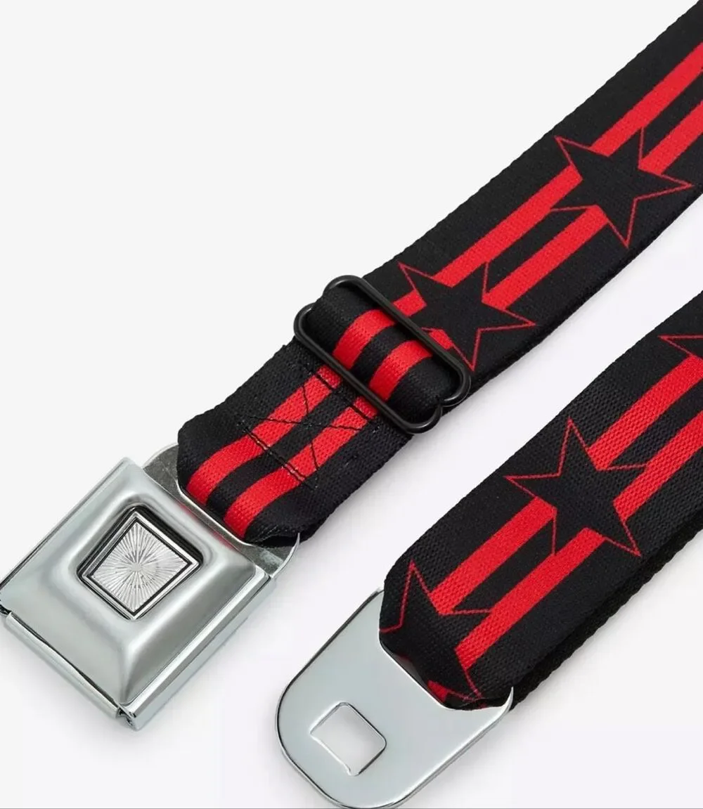 Buckle-Down Black & Red Stripe Star Seat Belt Belt Nwot One Size Unisex